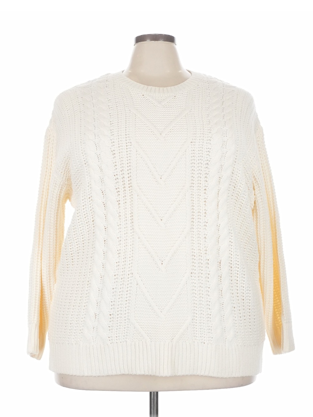 Cream Cable Knit Crewneck Sweater